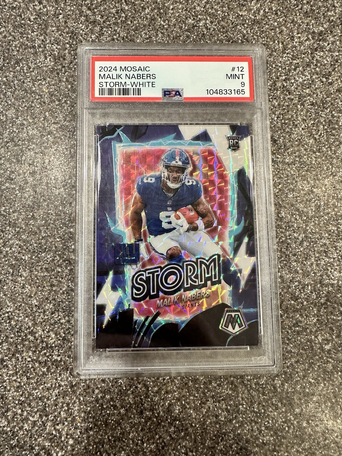 2024 Panini Mosaic Storm Malik Nabers #12 White Mosaic Prizm /25 (RC) PSA 9