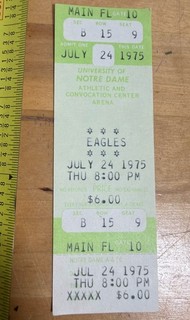 1975 The Eagles University Of Notre Dame Concert Full Ticket Stub South Bend IN