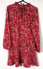 Tagless W's Sz Med. Red Floral Fit & Flare Long Sleeve & Ruffle Neck Tie