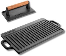 Prestige Black Cast Iron Non-Toxic Burger Press & Double Side Griddle Pan - 0225