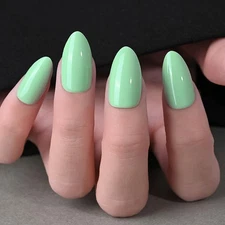 evpct Glossy Press on Nails Short Almond Short for Women, Green Fake Nail wit...