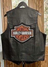 Real Leather Vest Harley Davidson Patch Black Biker Motorcycle Size Medium