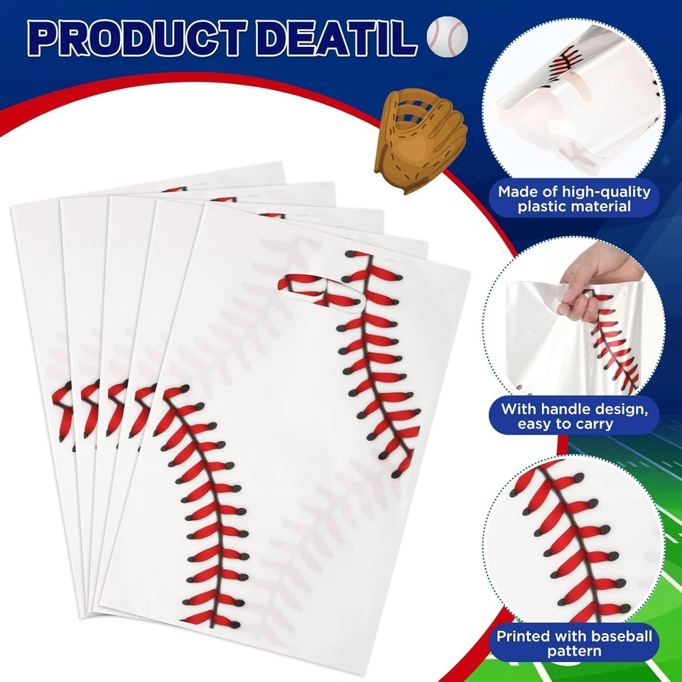 50 Piezas Bolsas de Regalo Favor de Fiesta de Béisbol con Asa, Plástico Temática Deportiva Celopha Foto 2 de 4