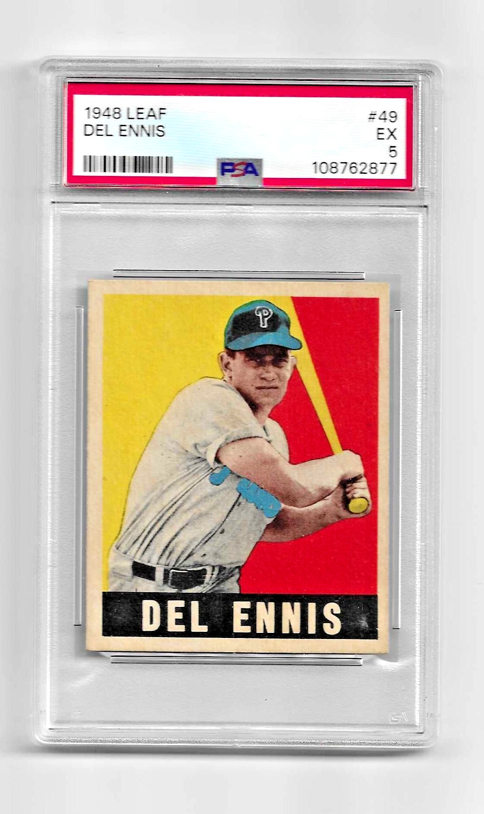 1948 LEAF BASEBALL CARD #49 DEL ENNIS GRADED PSA 5 NQ MLB PHILADELPHIA PHILLIES