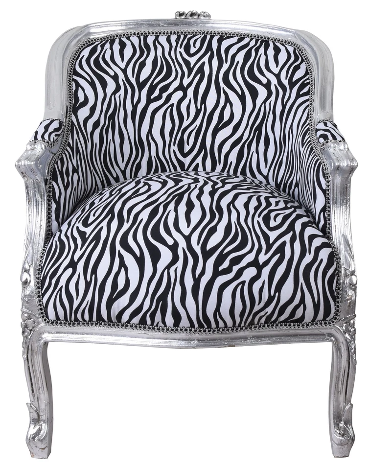 Sessel Barockstil Kaminsessel Zebra Stuhl Vintage Ohrensessel Bergere Antik 