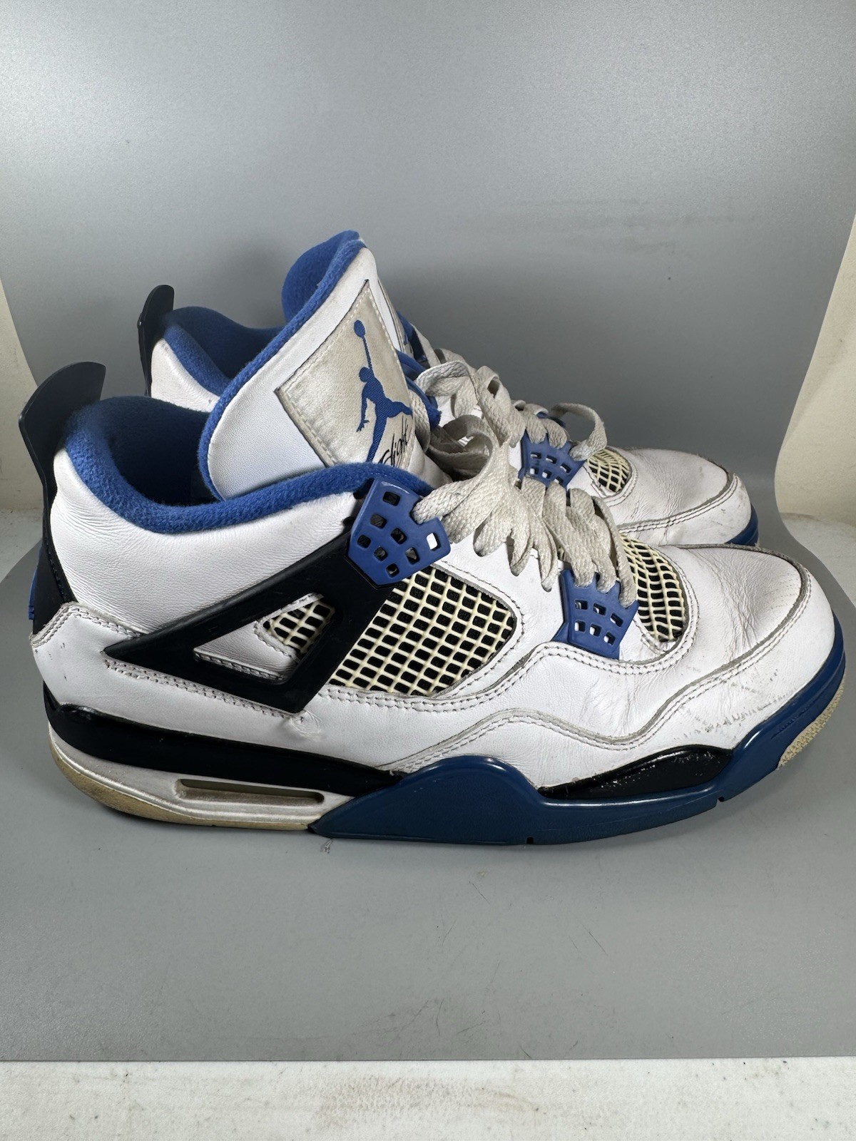 Air Jordan 4 Retro Motorsports 308497-117 Size 8 White Blue Used