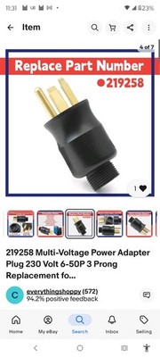 219258 Multi-Voltage Power Adapter Plug 230 Volt 6-50P 3 Prong Replacement fo...