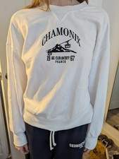 H&M Divided Ladies Girls While Crew Neck Jumper  Size XS Chamonix Ski 1967 VGC