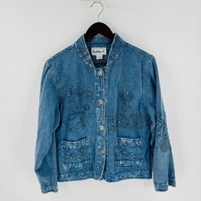 Vintage Flashback Embroidered Denim Jacket Size S Boho Floral Artsy Cottage