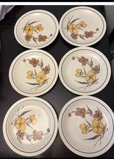 Homer Laughlin Golden Harvest 10" Dinner Plates Set of 6 Brown Yellow Floral
