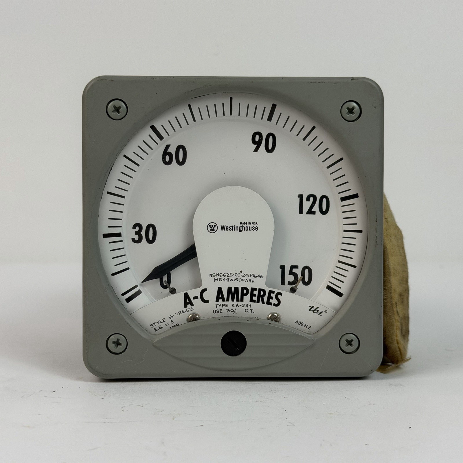 Vintage Westinghouse AC AMPERES Panel Meter Style 8-72653 Type KA-241 400HZ