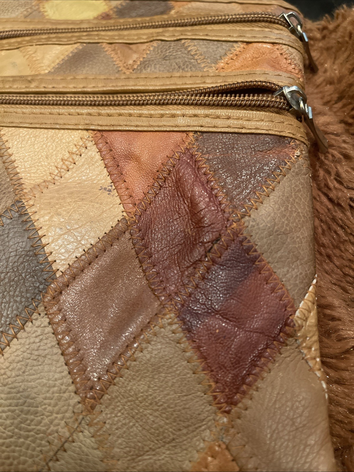 VTG Leather/Polyester Patchwork Crossbody Bag 70’… - image 11