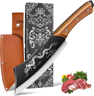 Dragon Cleaver Knife 8'' Heavy-Duty Bone Chopper with Gift Box & Leather Sheath  
