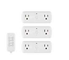 2 Outlet Wall Adapters with Remote Control Wireless Indoor White 3-Pack