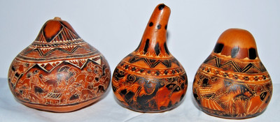 Vintage Allpa Peru Hand Carved Storyteller Gourd Art Village Scene 4''