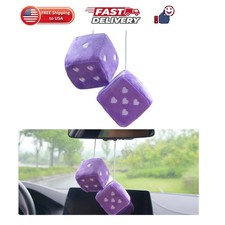 Pair Fuzzy Plush Dice For Car Mirror 3 Retro Square Dice With Heart-shape...