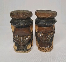 Jamaican Hand Carved Wood Tiki Tribal Totem Figurine 3.75" Set of 2