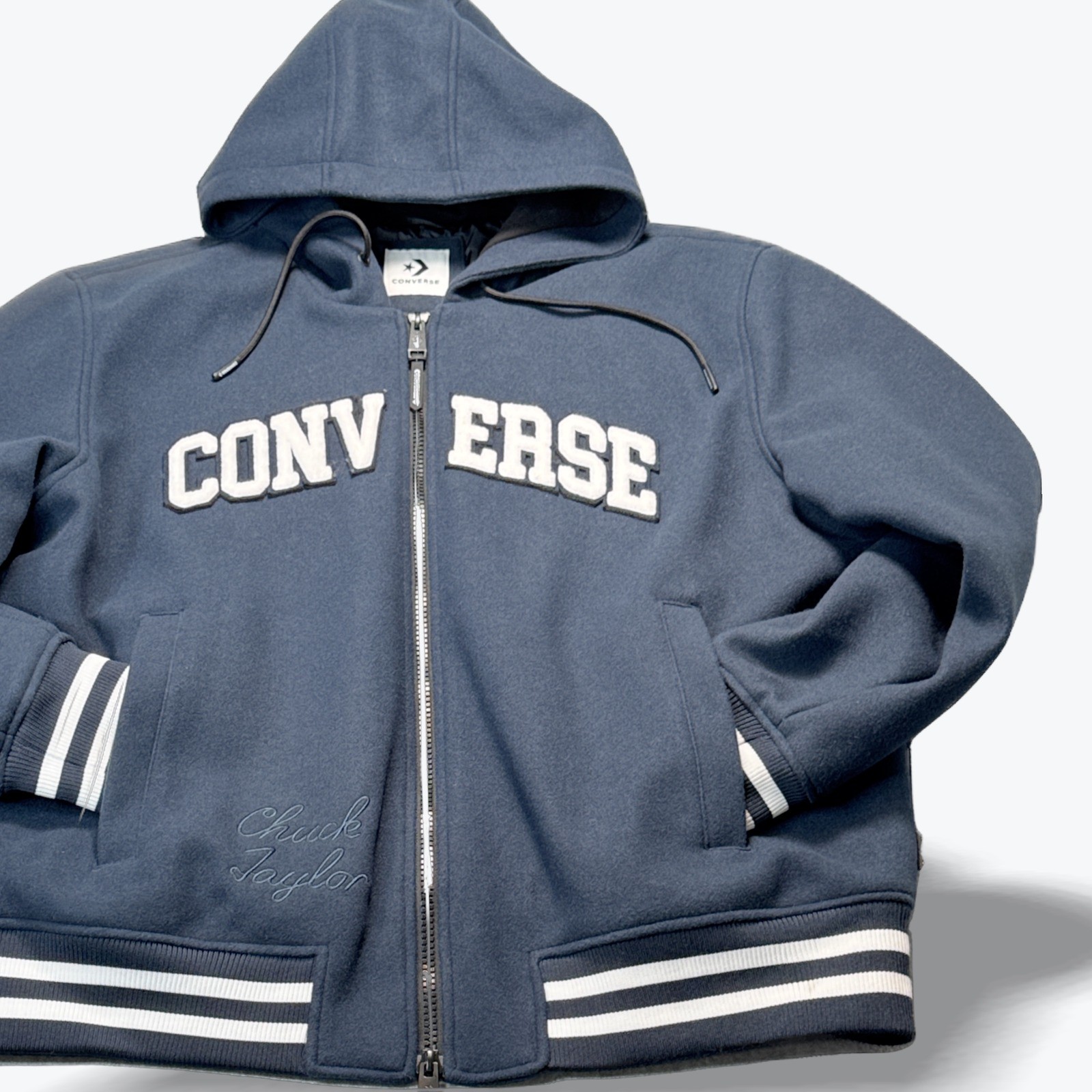 Converse Chuck Taylor Varsity Jacket Hooded Bomber Blue Preppy Full Zip XL NEW