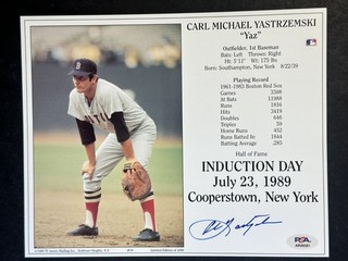 Carl Yastrzemski HOF Red Sox Signed 1989 Induction Day 8x10 Print AUTO PSA