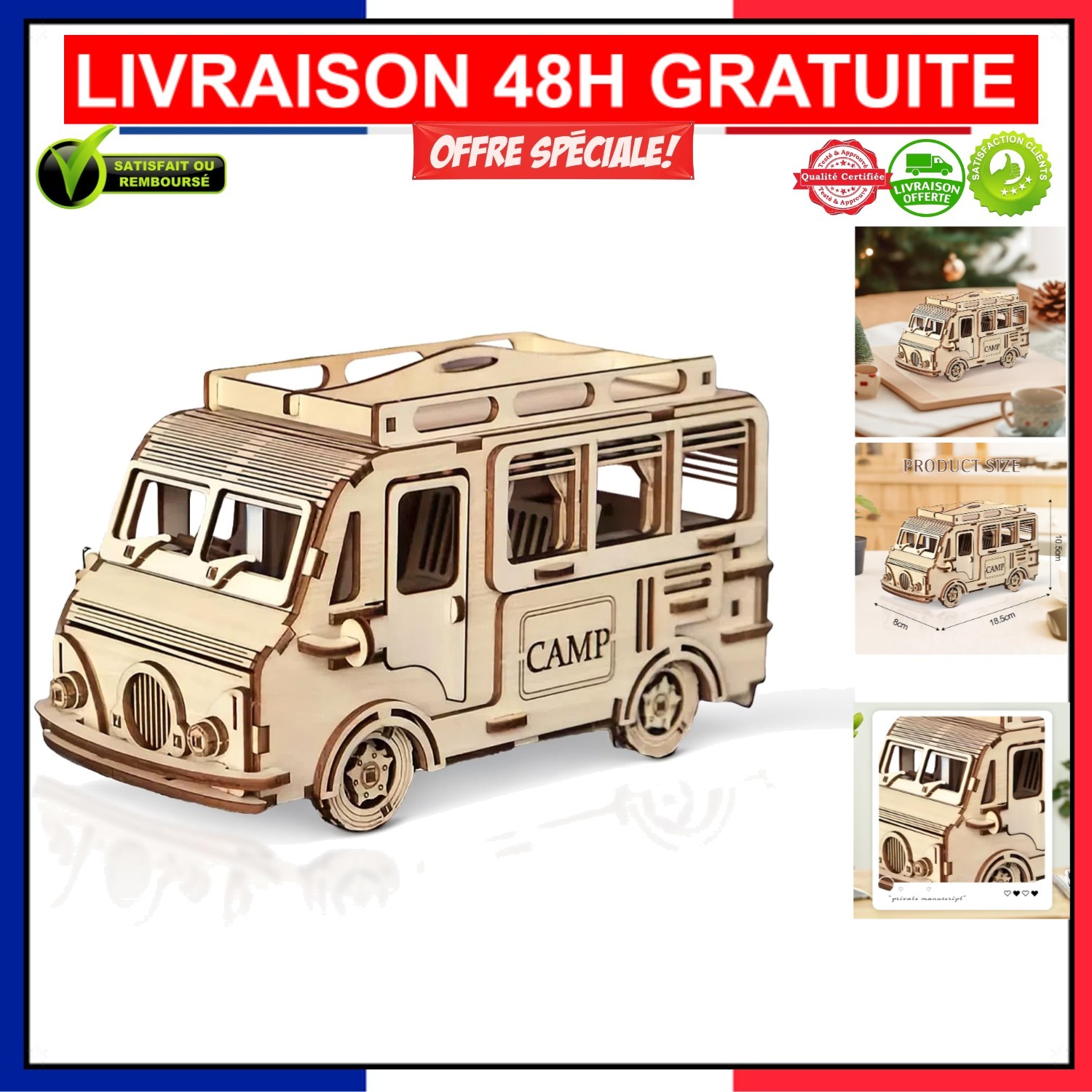 Puzzle 3D camping-car bois Cuteefun, l'activité manuelle anti-stress pour déconnecter des écrans