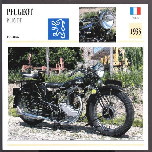 1933 Peugeot P105 DT (350cc) France Motorcycle Photo Spec Sheet Info Stat Card