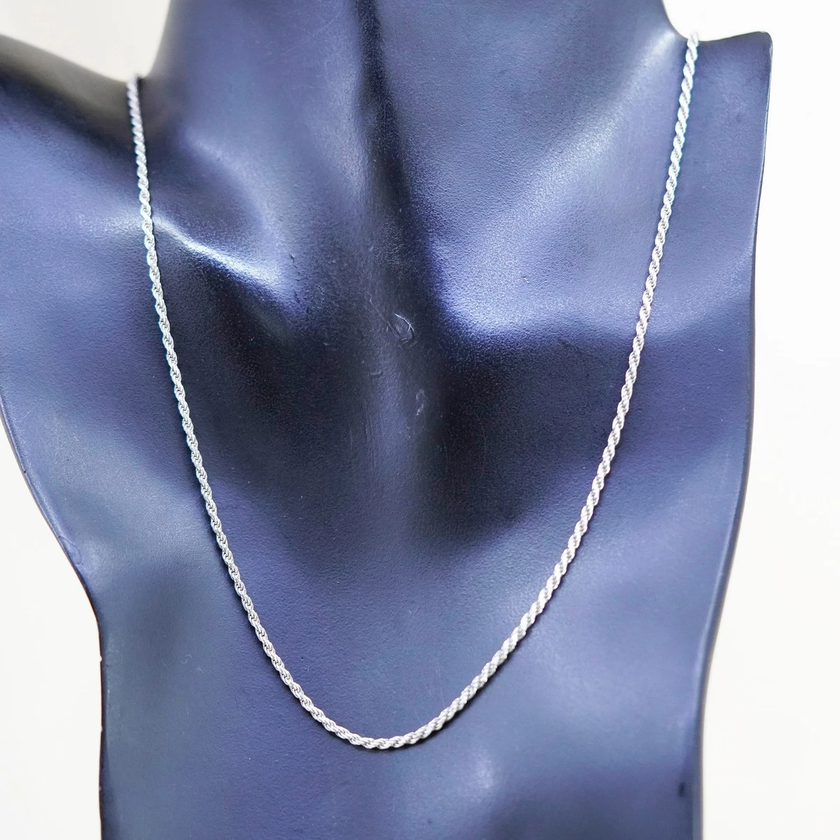 20” 2mm, vintage Sterling silver necklace, 925 rope chain