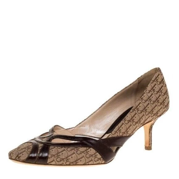 Escarpins à talons découpés vintage Dior logo mania signature toile cuir bout pointu années 90