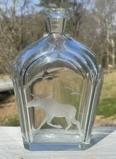 Antique Hand Cut Faceted Moose Decanter Bottle Early 20th C. Cabin Emil Weidlich
