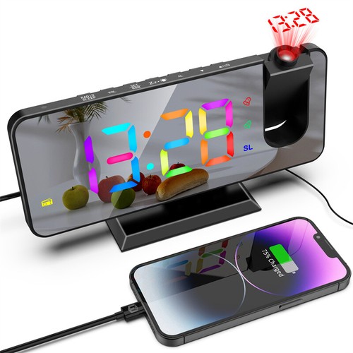 LED Digital Projector Projection Snooze Alarm Clock FM Radio Timer Rooms Decor - Picture 9 of 12