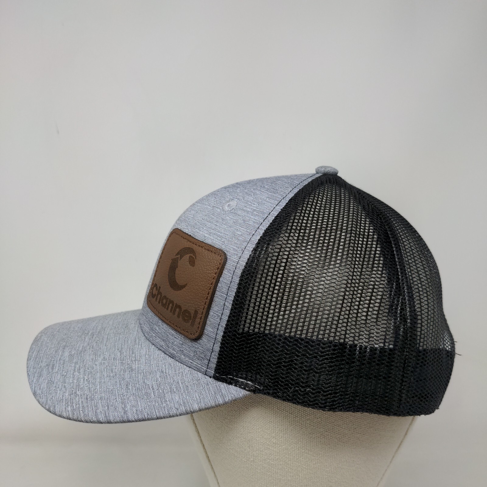 Channel Leather Patch Snapback Mesh Back Trucker … - image 3