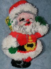 Christmas Latch Hook Throw Pillow Handmade Santa Claus Velvet Backing 23 In Tall