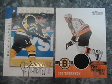 2 joe thornton hockey cards 1 1998 pinnacle signed care 232/ 2001 tpps jersey ca