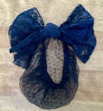 VTG 90 s Oversized Hair Bow Barrette W/Attached Hairnet, Sheer Black Lace