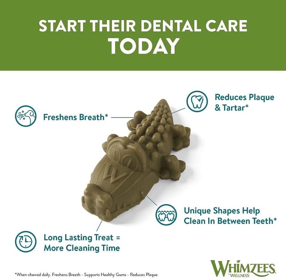 Whimzees Vegetable Large Alligator Pack of 6 Dental Chew Treats For