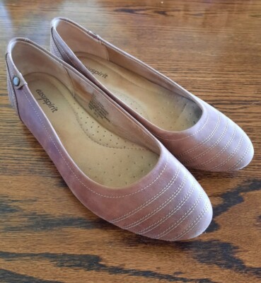 Easy Spirit Tan Brown Leather Ballet Flat Casual Shoes Women's