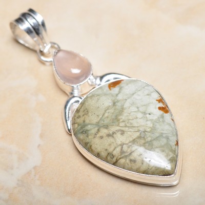 Pendentif En Bois Pétrifié Arizona Et Argent 925 Sterling - Fait Main Unique - 6,35 Cm