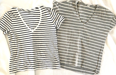 Madewell & JCrew sz S Gray Striped & White V neck t-shirt Bundle LOT tees J.Crew