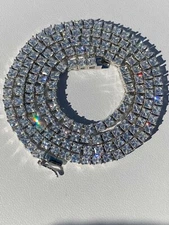 Solid 925 Silver Iced Square Micro Tennis Chain Baguette CZ Necklace Mens Ladies