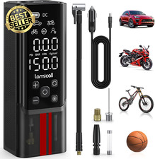 Portable Tire Inflator 150 PSI 7500mAh Cordless Air Pump w/ Gauge LED for Car Bi