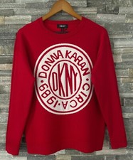DKNY DONNA KARAN CIRCA Red White LOGO SWEATER SIZE M NWT
