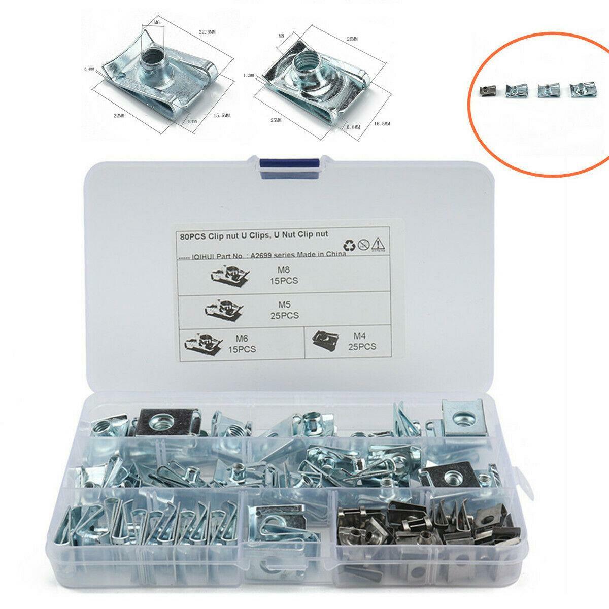 80Pcs Car Body Door Panel Fastener Fixed Screw U Type Gasket Fender Clips Kit