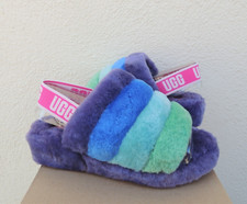 UGG PRIDE RAINBOW FLUFF YEAH SLIDE SHEEPSKIN SLIPPER SANDALS, WOMEN US 7/ 38 NEW
