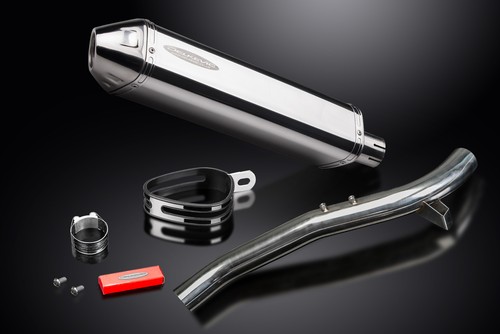 Triumph Tiger 1050 2006-2012 420mm Tri-Oval Stainless Exhaust Silencer Can Kit - Picture 3 of 5