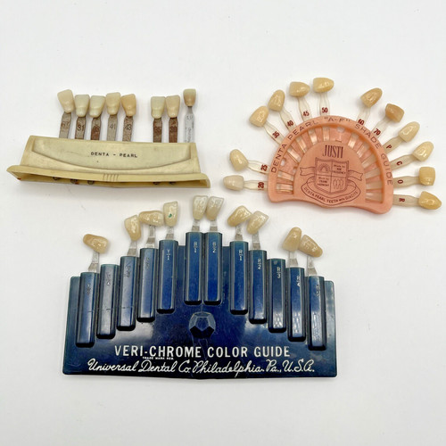Vintage Dental Oddity 3 Teeth Shade Color Guides Justi, Veri-Chrome, Denta Pearl