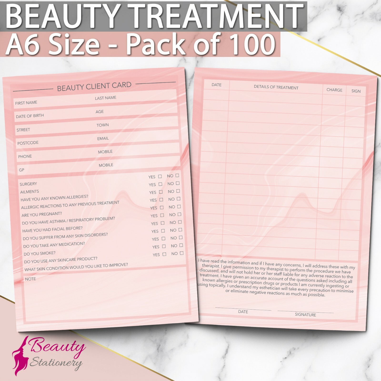 Beauty Client Record Card Consultation Form PREMIUM Salon x100