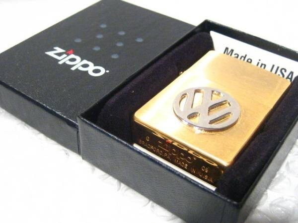 Zippo Oil Lighter Volkswagen Emblem Logo Gold Brass Regular Case