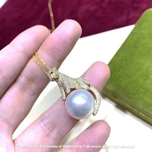 Authentic 3.50Ct Round Cut Natural White Pearl Leopard Pendant 14K Yellow Gold Plated 18"