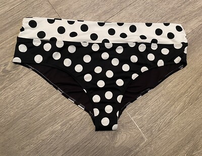 M&S Bikini Bottoms size 24 ROLL TOP HIPSTER  Bikini Swim Pants Black White DOTS