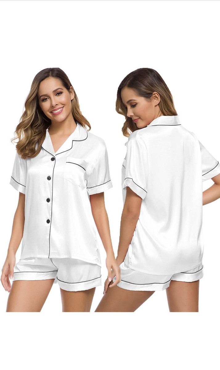 SWOMOG Women's Silk Satin Pajama Set – Short Sleeve, Button-Down Top & Comfy Shorts | Perfect Sleepwear & Lounge Set - View #2