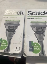 (2X) Schick Hydro Sensitive 5-blades Men Razor - 1 handle+3 Cartridges Each Box